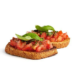  Поджаренный хлеб (bruschette) с помидорами и базиликом