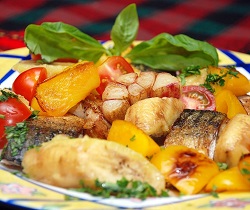 Олд-вайф- рыбное филе с овощами и фруктами